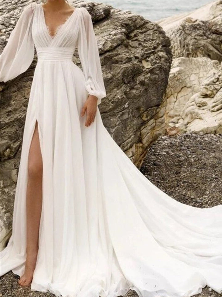 Damen Bodenlang Mit Schlitz Brautkleid | Maxi