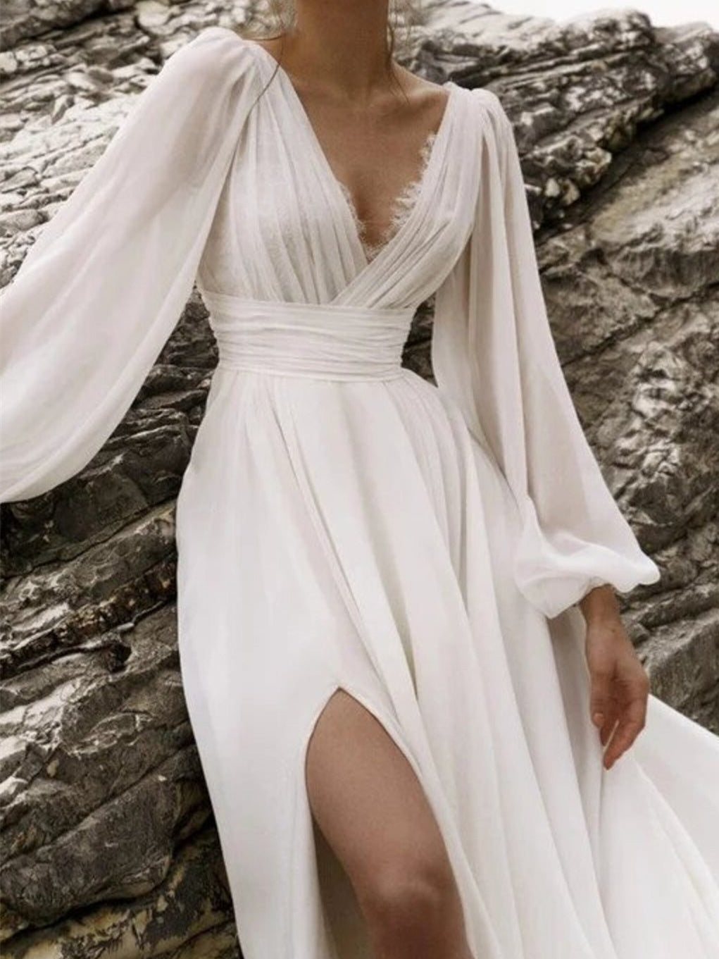 Damen Bodenlang Mit Schlitz Brautkleid | Maxi