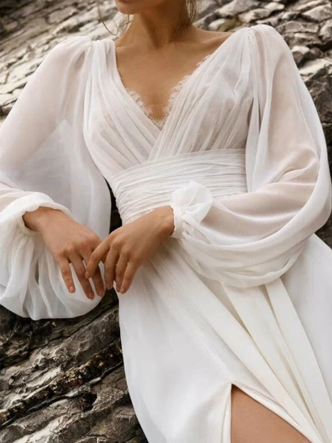 Damen Bodenlang Mit Schlitz Brautkleid | Maxi