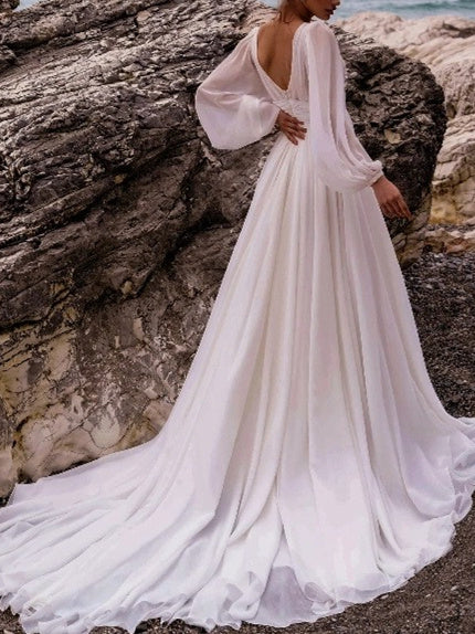 Damen Bodenlang Mit Schlitz Brautkleid | Maxi