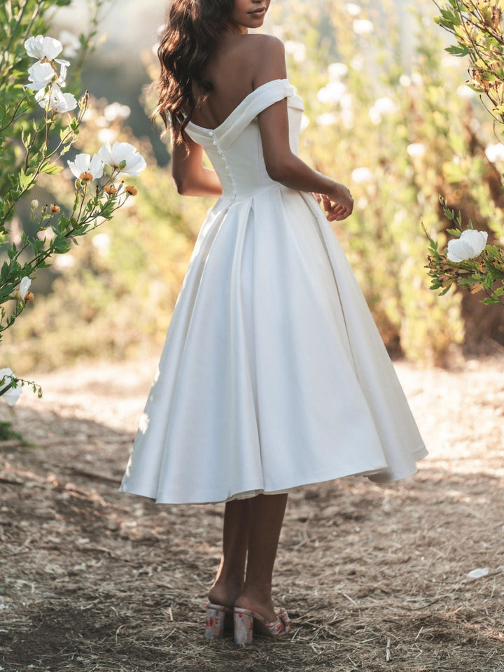 Damen Schulterfrei Braut Kleid | Midi