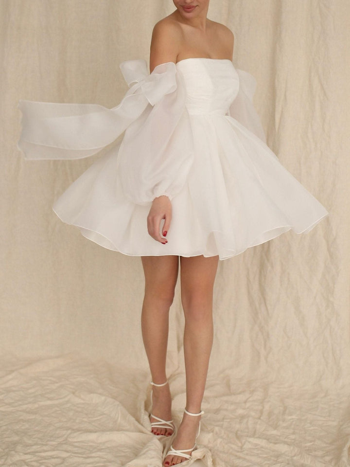 Damen Langarm Mit Schleife Braut Kleid | Mini