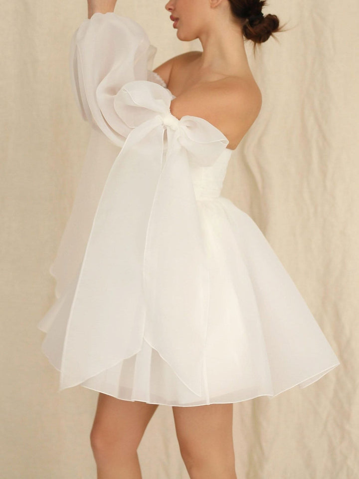 Damen Langarm Mit Schleife Braut Kleid | Mini