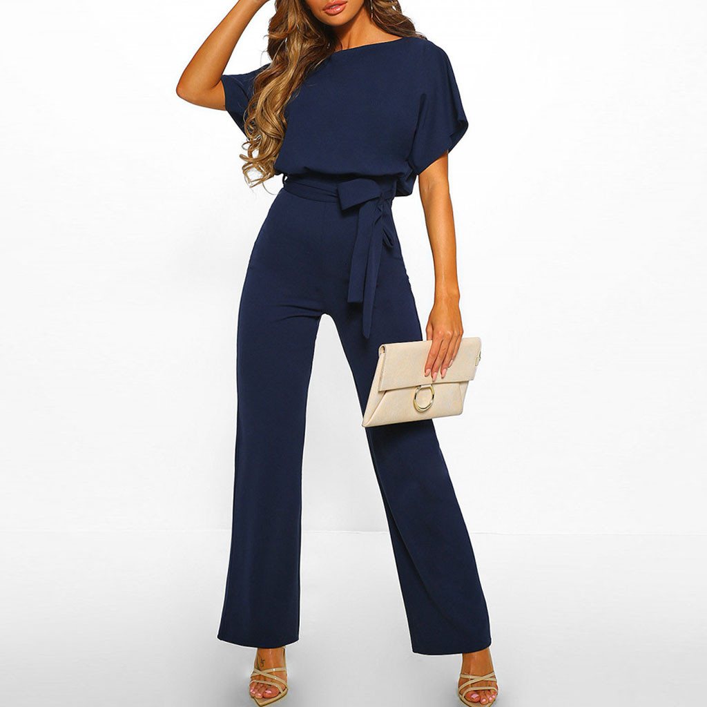 Damen-Jumpsuit mit Gürtel und Weitem Bein | Elegante