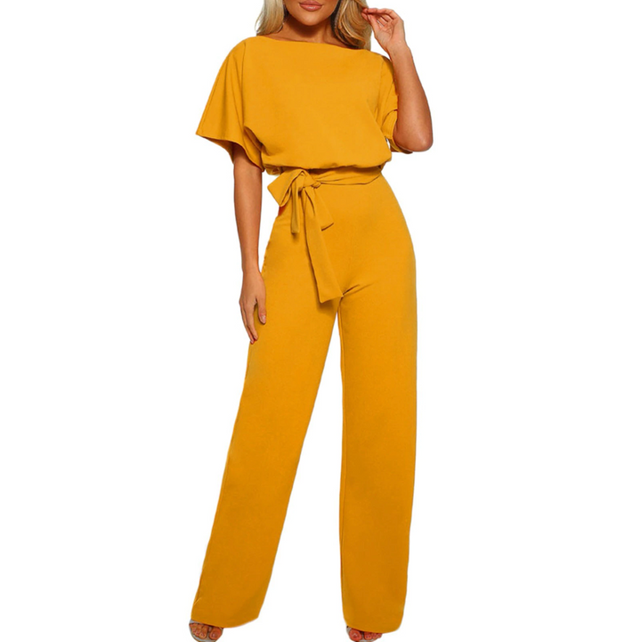 Damen-Jumpsuit mit Gürtel und Weitem Bein | Elegante