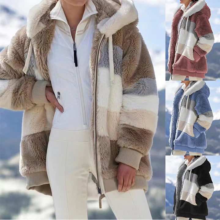Damen Gemütlich Teddy Jacke | Gestreift
