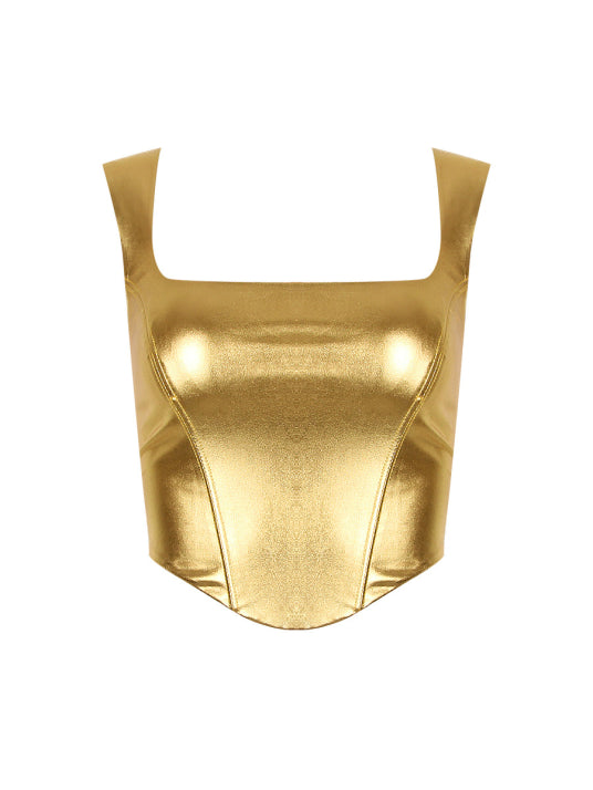 Damen Elegantes Ärmellose Korsetttop | Gold