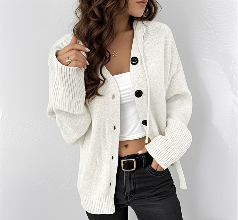 Damen Gestrickt Strickjacke | Knopf Daunen