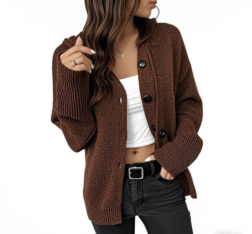 Damen Gestrickt Strickjacke | Knopf Daunen
