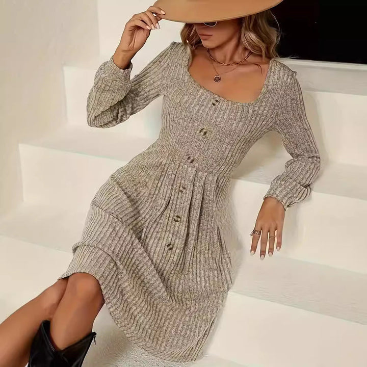 Damen Quadratischer Ausschnitt Strickkleid | Mini