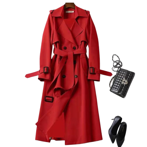 Damen-Trenchcoat mit doppelter Knopfleiste und Gürtel | Lange