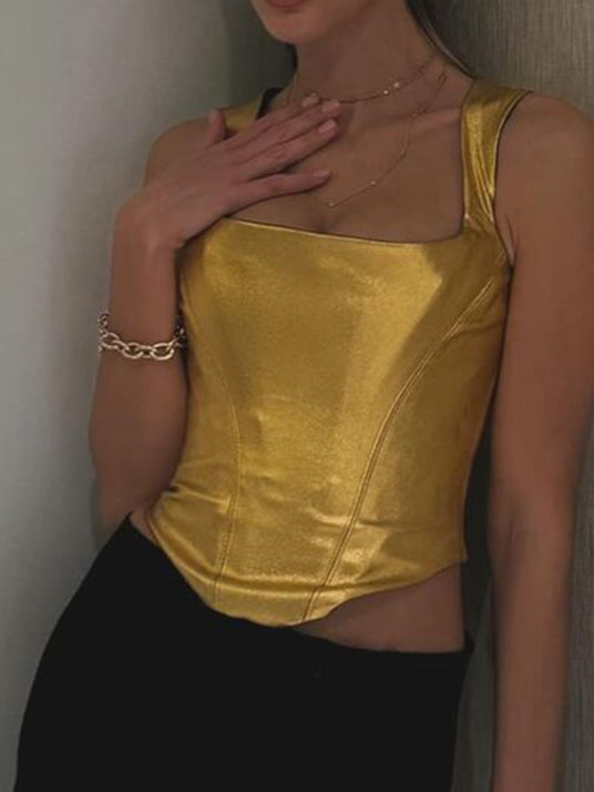 Damen Elegantes Ärmellose Korsetttop | Gold