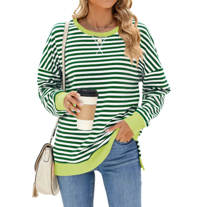 Damen Lässig Übergröße Pullover | Gestreift