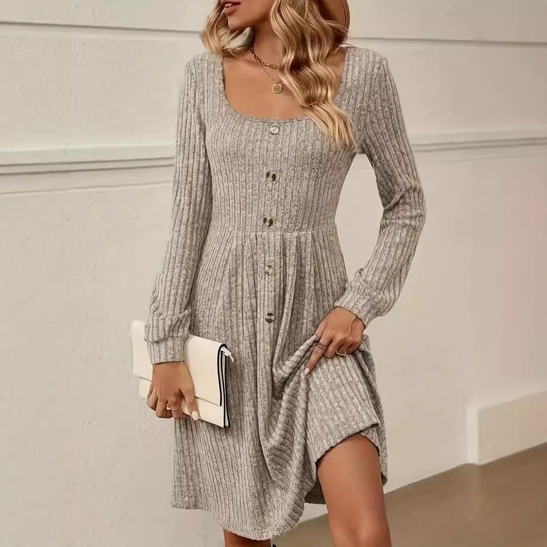 Damen Quadratischer Ausschnitt Strickkleid | Mini