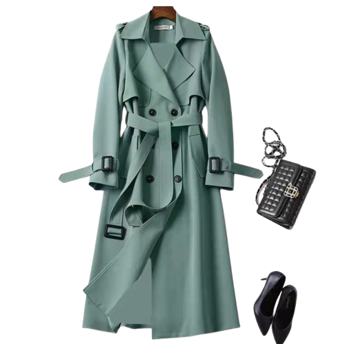 Damen-Trenchcoat mit doppelter Knopfleiste und Gürtel | Lange