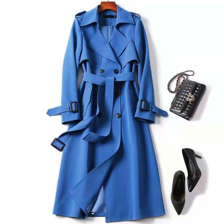Damen-Trenchcoat mit doppelter Knopfleiste und Gürtel | Lange