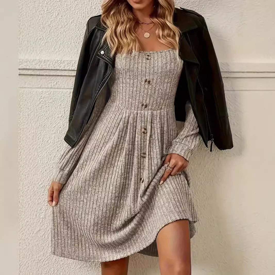 Damen Quadratischer Ausschnitt Strickkleid | Mini