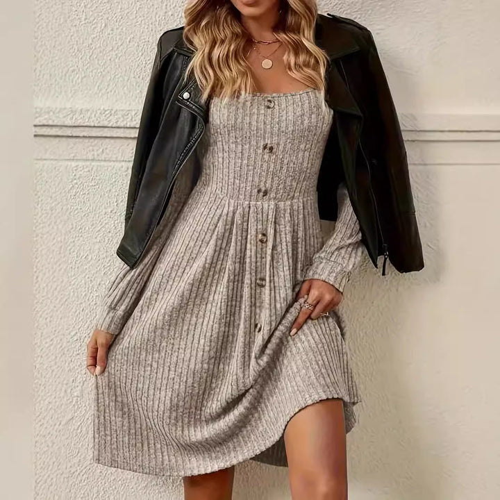 Damen Quadratischer Ausschnitt Strickkleid | Mini