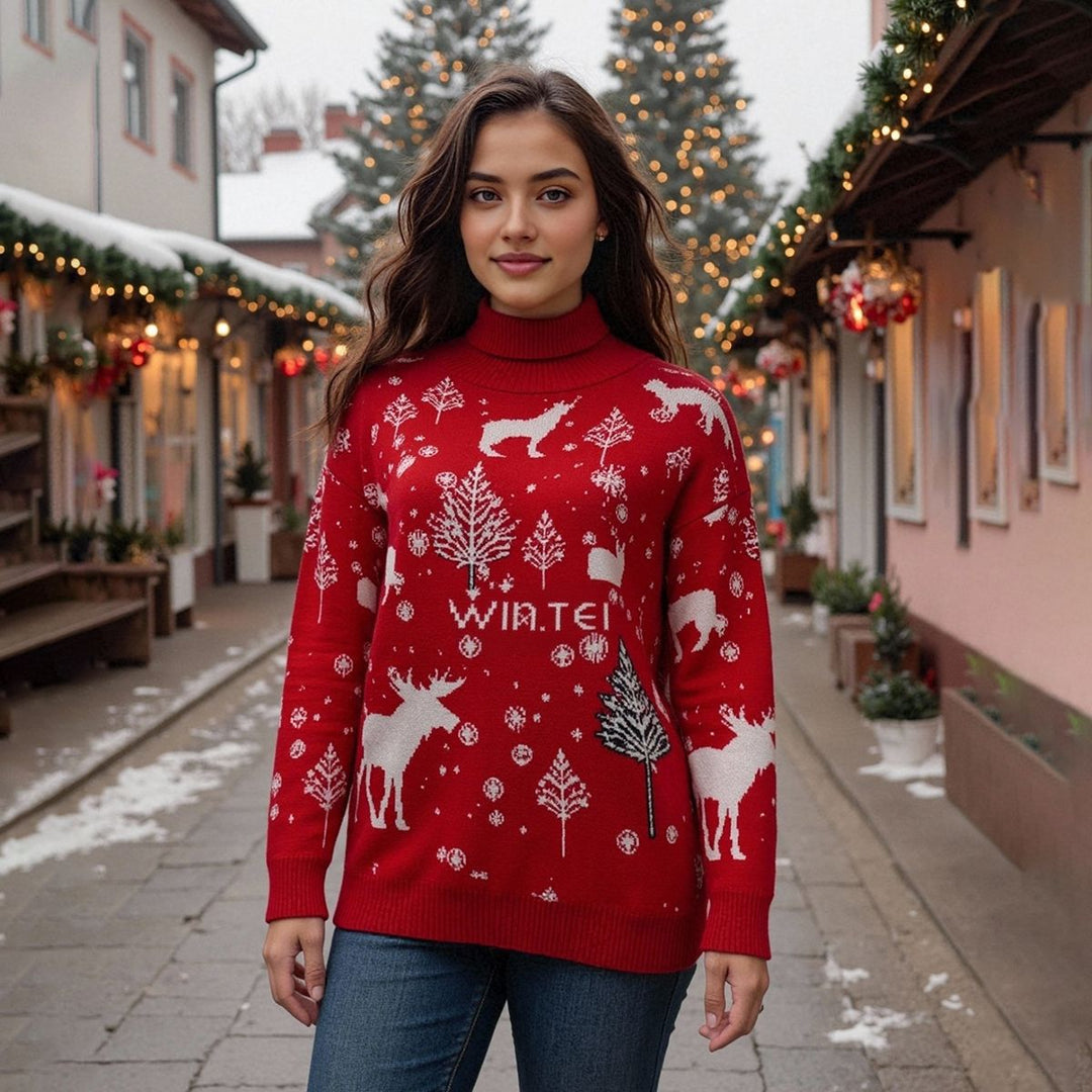 Weihnachtpullover Damen | Hoher Kragen