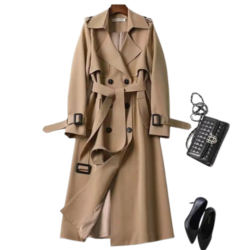 Damen-Trenchcoat mit doppelter Knopfleiste und Gürtel | Lange