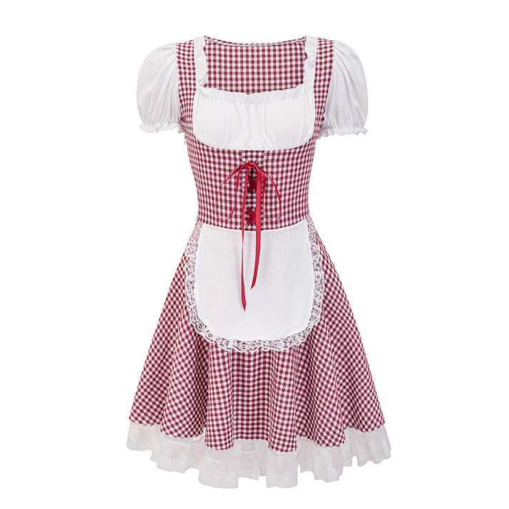 Damen Stilvoll kariert Oktoberfest Dirndl Kleid