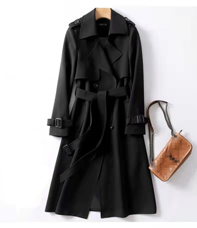 Damen-Trenchcoat mit doppelter Knopfleiste und Gürtel | Lange