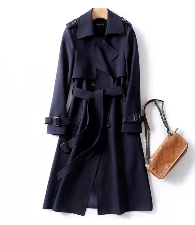 Damen-Trenchcoat mit doppelter Knopfleiste und Gürtel | Lange