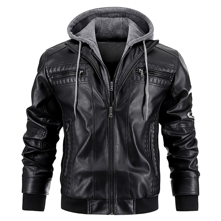 Klassische Bikerjacke für Herren | Mit Kapuze