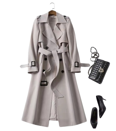 Damen-Trenchcoat mit doppelter Knopfleiste und Gürtel | Lange