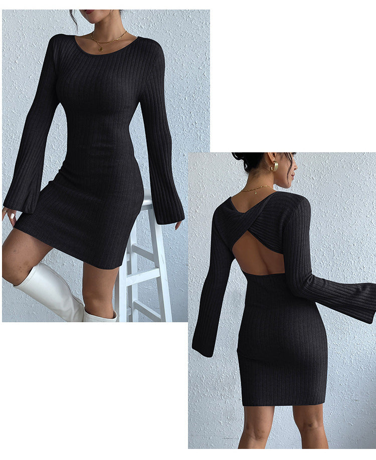 Damen Offener Rücken Strickkleid | Mini