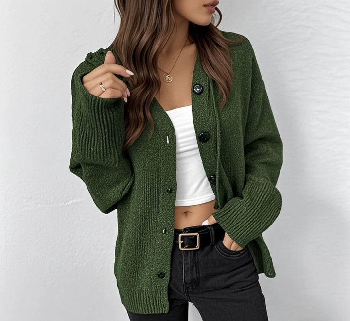 Damen Gestrickt Strickjacke | Knopf Daunen