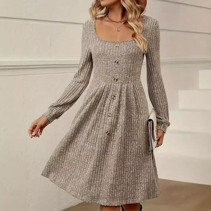 Damen Quadratischer Ausschnitt Strickkleid | Mini