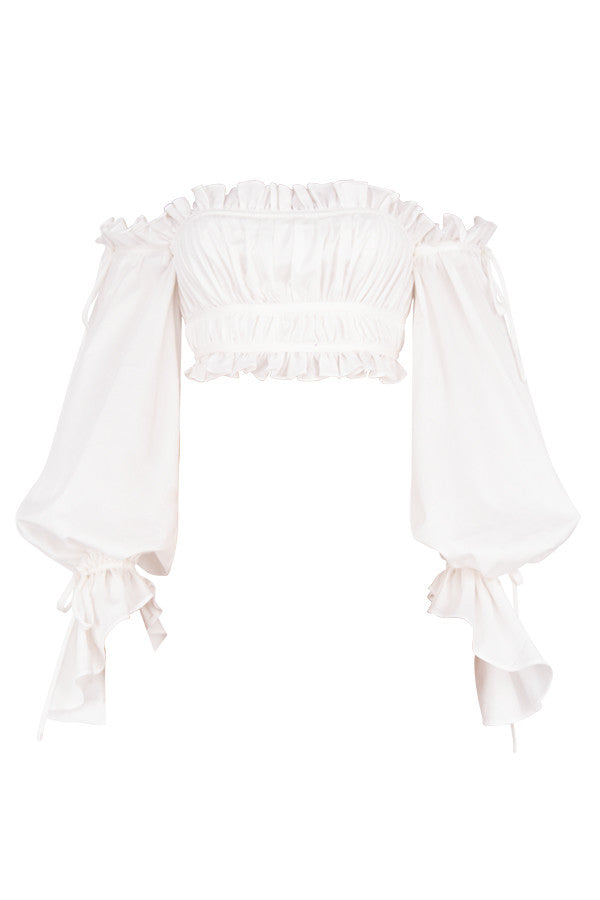 Damen Off-Shoulder Top Mit Rüschen Und Schleifendetails | Weiß
