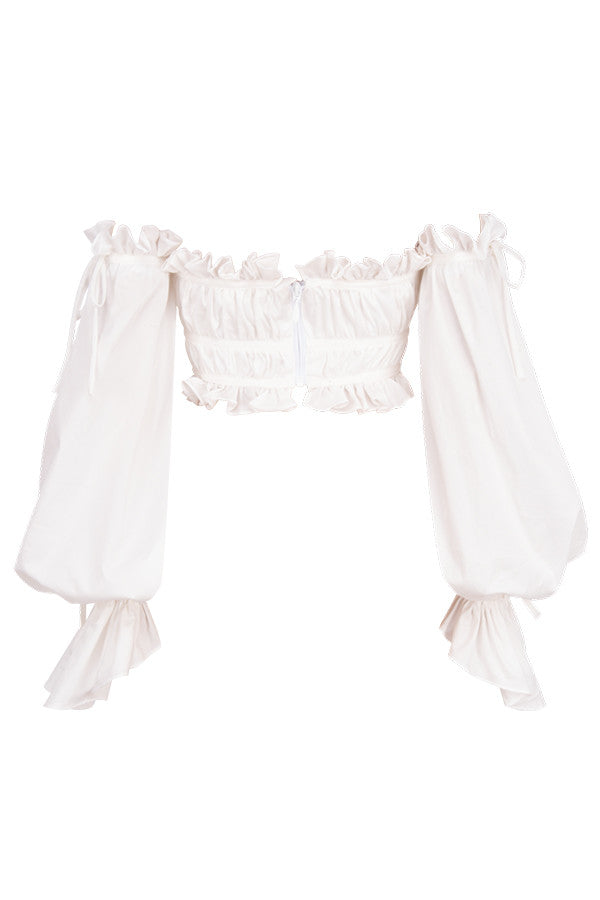 Damen Off-Shoulder Top Mit Rüschen Und Schleifendetails | Weiß