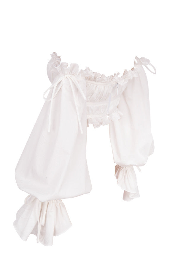 Damen Off-Shoulder Top Mit Rüschen Und Schleifendetails | Weiß