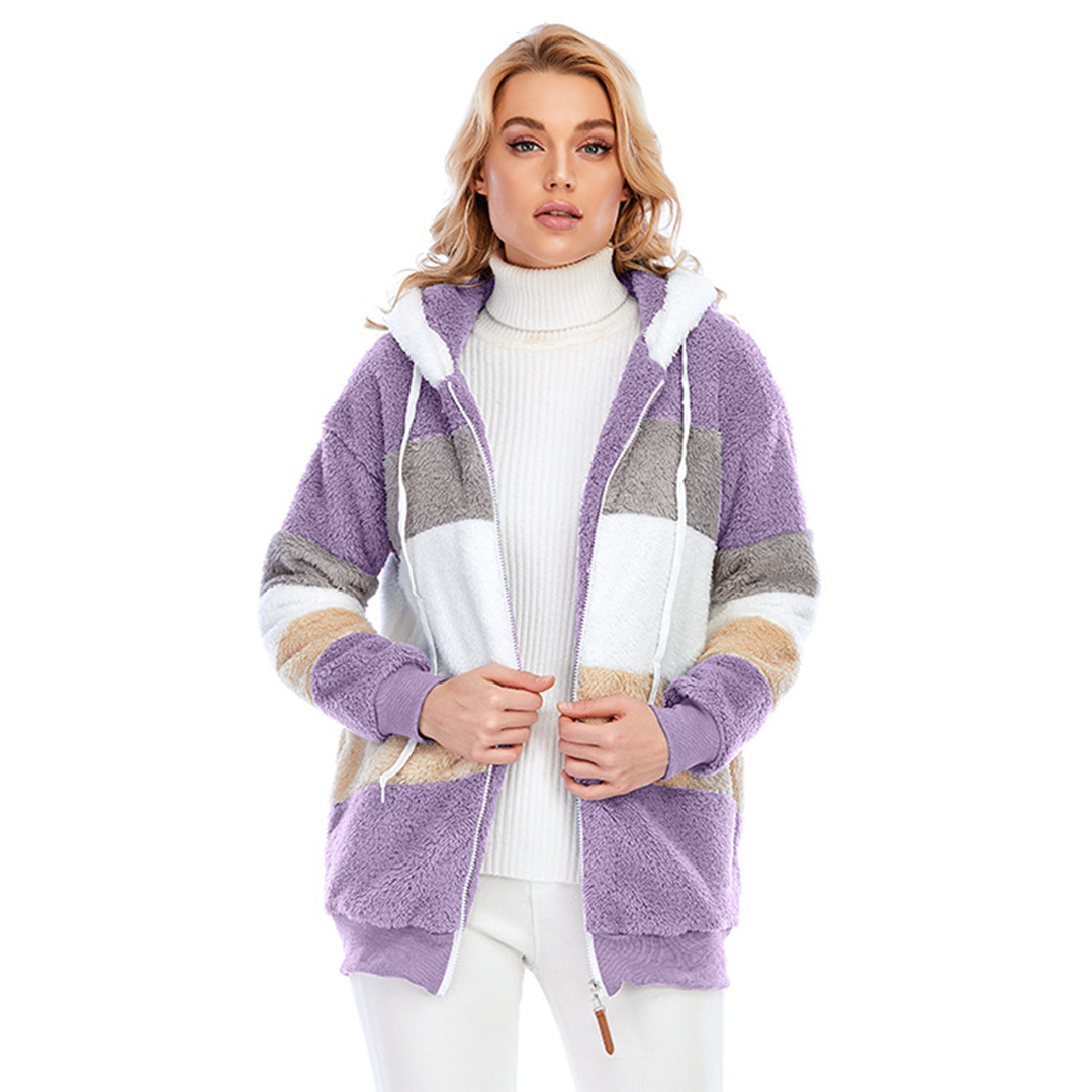 Damen Gemütlich Teddy Jacke | Gestreift