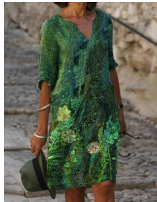 Bedrucktes Sommerkleid Mit V Ausschnitt Für Damen | Mini