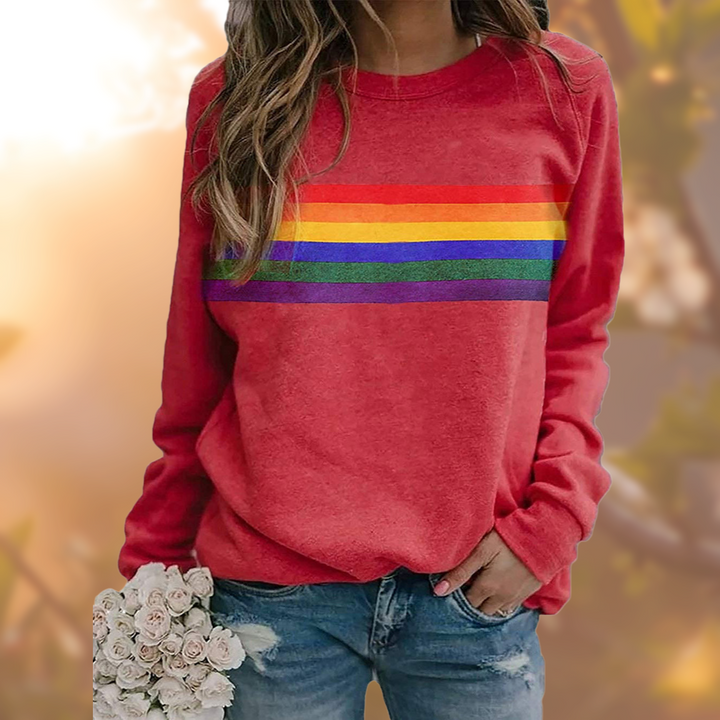 Damen Regenbogen Streifen Pullover | Rundhalsausschnitt