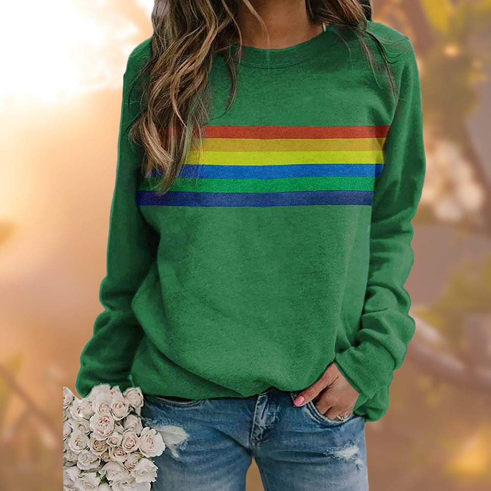 Damen Regenbogen Streifen Pullover | Rundhalsausschnitt