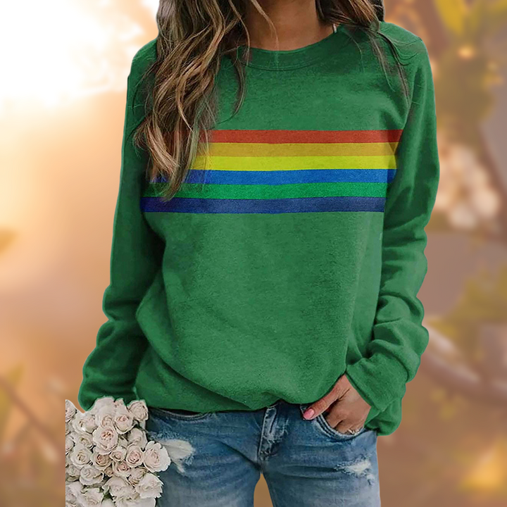 Damen Regenbogen Streifen Pullover | Rundhalsausschnitt