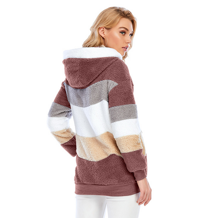 Damen Gemütlich Teddy Jacke | Gestreift