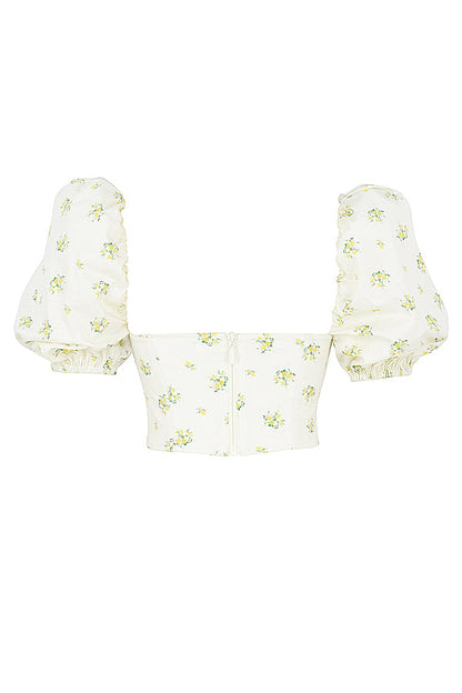 Damen Elegante Korsett Oberteil Mit Blumenprint | Weiß