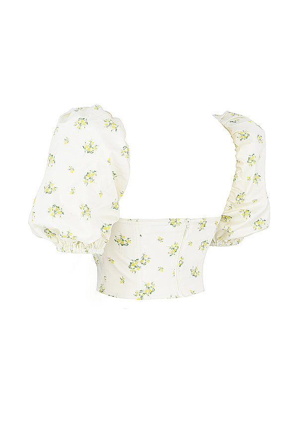 Damen Elegante Korsett Oberteil Mit Blumenprint | Weiß