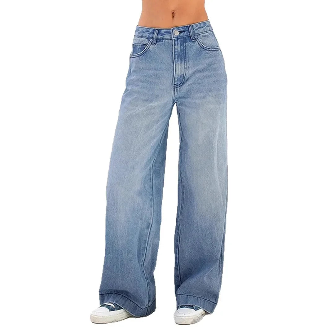 Damen Bodenlänge Baggy Jeans | Hohe Taille