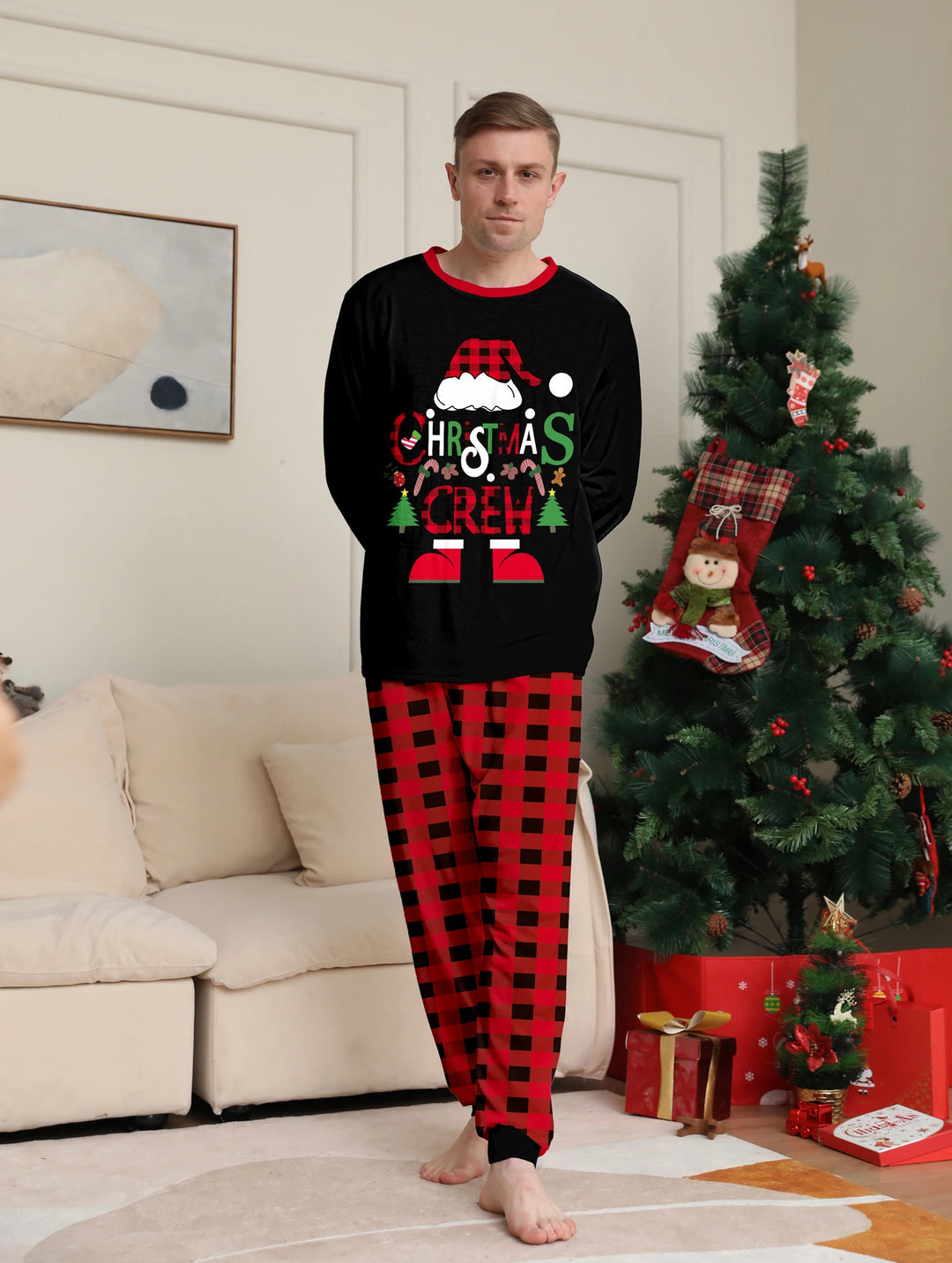 Paar Weihnachtspyjama Unisex | Rot Karomuster