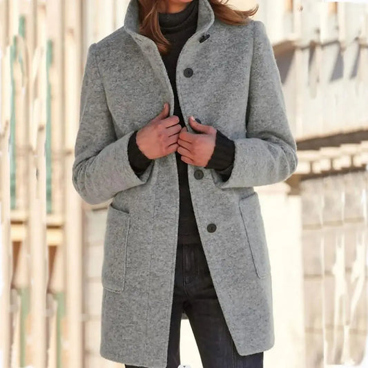Lena | Damen warmer Wintermantel mit Stehkragen | Himmelblau