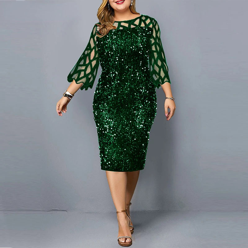Damen Plusgröße Paillettenkleid | Midi
