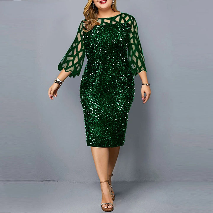 Damen Plusgröße Paillettenkleid | Midi