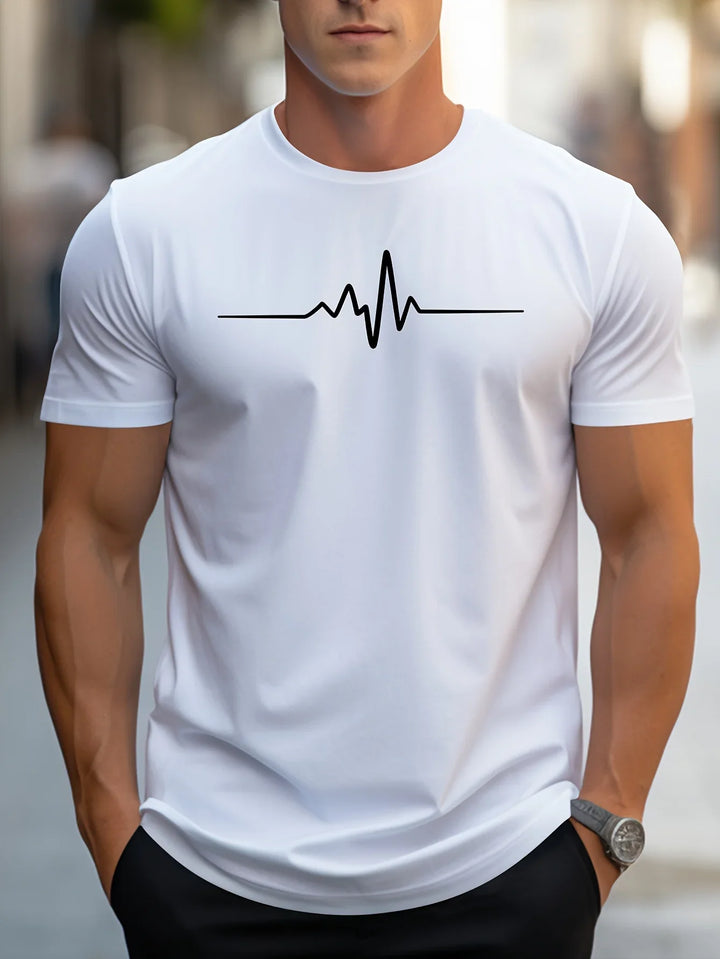 Herren Herzschlag Druck Kurzarm T-Shirt | Schmale Passform