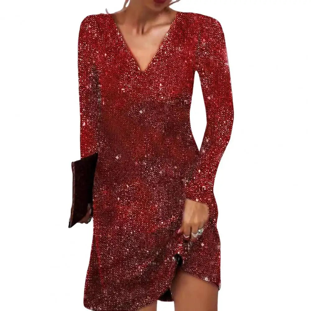 Lockere Paillette Weihnachtskleid Damen | Mini